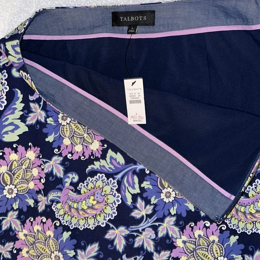 Talbots Navy Paisley And Floral Skirt Size 2 NWT side zipper - Picture 3 of 6